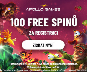 100 Free Spinů od Apollo Games za registraci